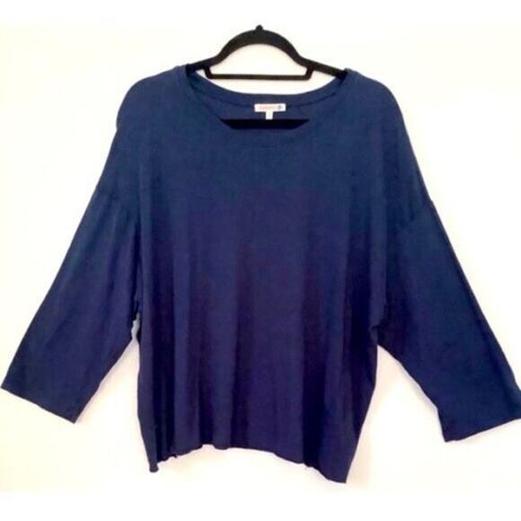 Sundry Women's Crop Tee Shirt Size 2 Medium Navy NWT Boxy Silky Soft 3/4 Sleeve - Picture 3 of 8